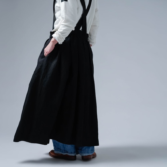 [wafu] 迷人褶邊亞麻套頭裙，分層完整版/黑色 s020d-bck1 第4張的照片