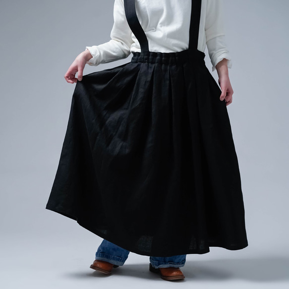 [wafu] 迷人褶邊亞麻套頭裙，分層完整版/黑色 s020d-bck1 第7張的照片