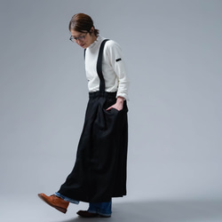 [wafu] 迷人褶邊亞麻套頭裙，分層完整版/黑色 s020d-bck1 第6張的照片