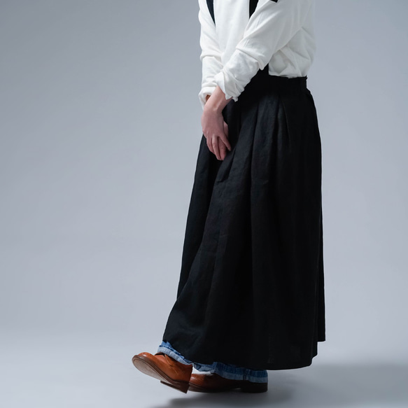 [wafu] 迷人褶邊亞麻套頭裙，分層完整版/黑色 s020d-bck1 第3張的照片