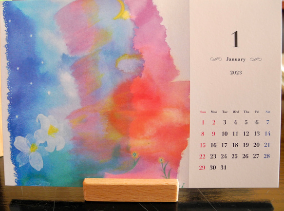 2023 カレンダー　水彩画と1年のめぐり(卓上タイプ木製スタンド付き) 4枚目の画像
