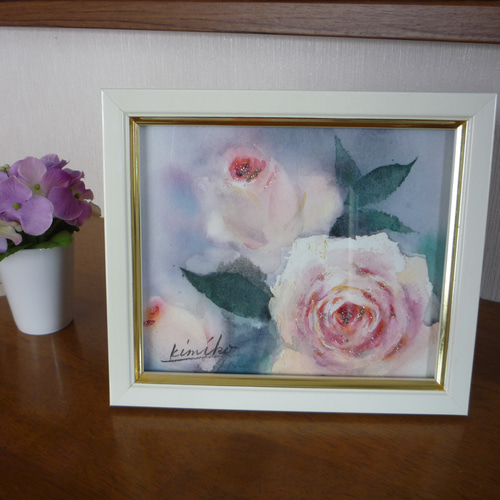額装 水彩画 手描き原画》薔薇 一点物 絵画 くちゅりえーる