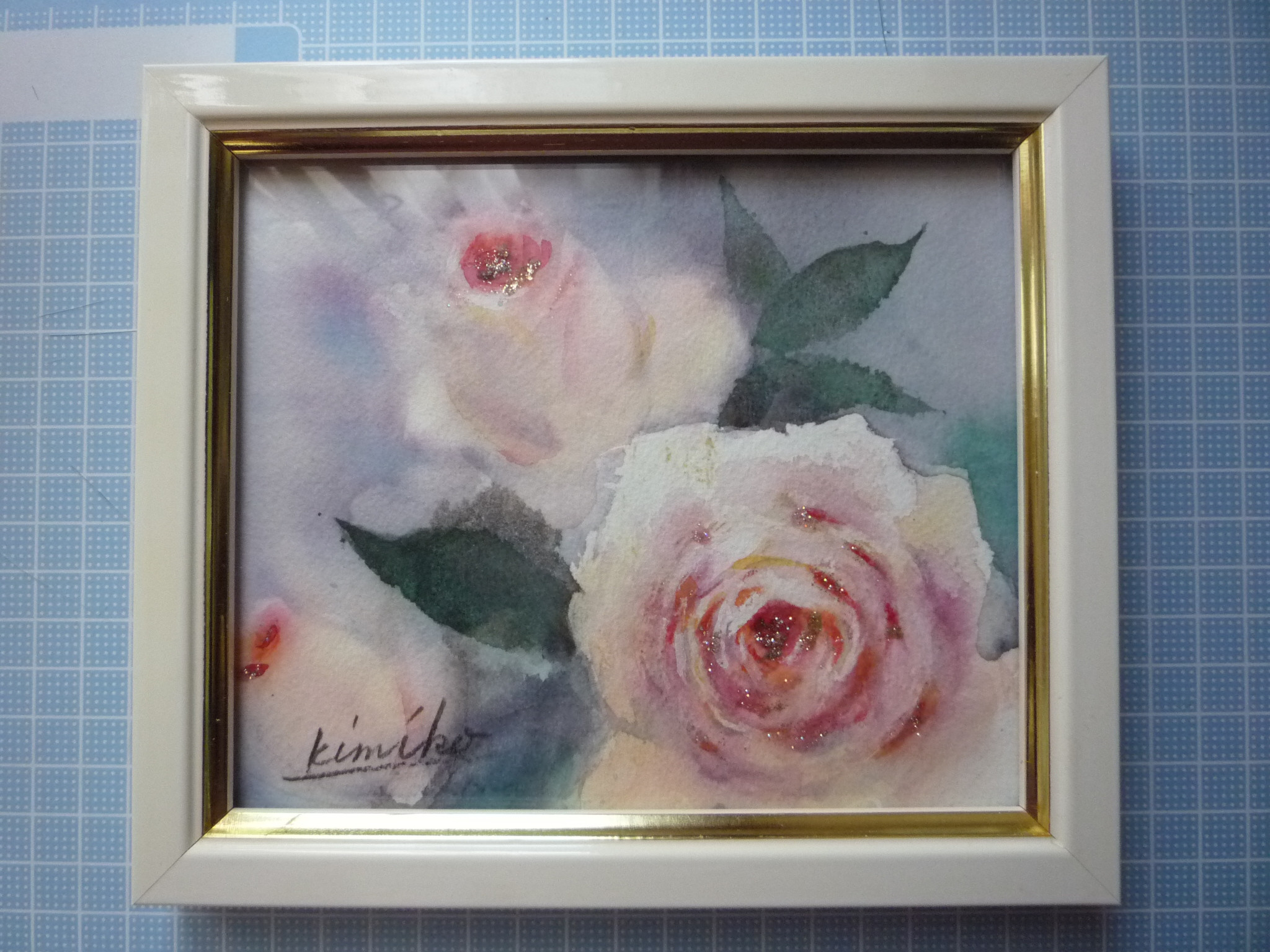 人気 額装 水彩画 くちゅりえーる 絵画 一点物 手描き原画》薔薇 絵画