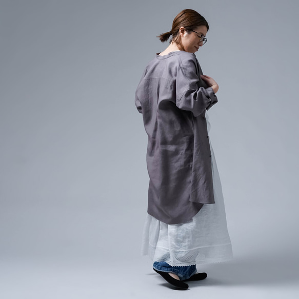 【wafu】リネンシャツワンピース 曲線美に見惚れるビックシャツドレス / 茶鼠t021k-cnz1 7枚目の画像