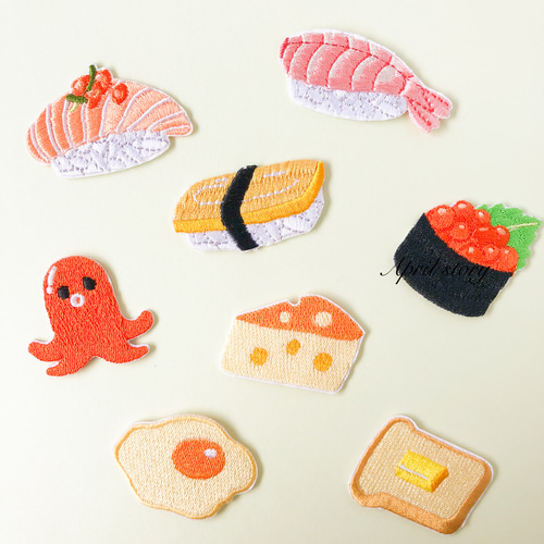 8枚セット/お寿司のワッペン/刺繍ワッペン/アイロン接着