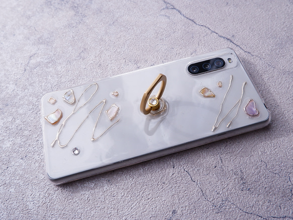 #jewel　真鍮のスマホリングとシェルのスマホケース（iPhone / Android) 2枚目の画像