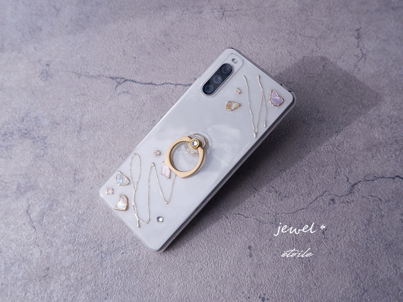 #jewel　真鍮のスマホリングとシェルのスマホケース（iPhone / Android) 9枚目の画像