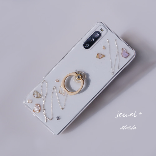 jewel 真鍮のスマホリングとシェルのスマホケース（iPhone