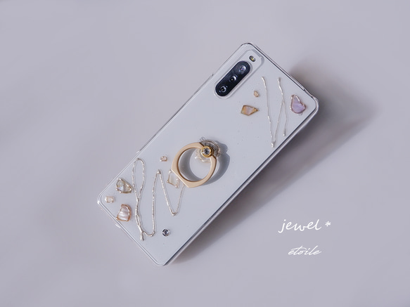 #jewel　真鍮のスマホリングとシェルのスマホケース（iPhone / Android) 1枚目の画像