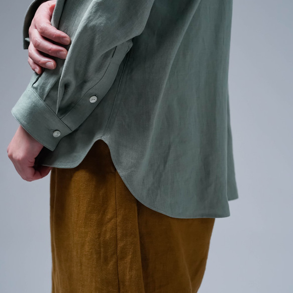 【wafu】リネンシャツ 巧妙に仕立てられしギャザースタンドカラーシャツ / 青磁鼠 t034f-snz1 12枚目の画像