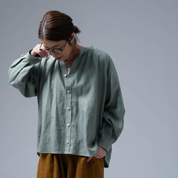 【wafu】リネンシャツ 巧妙に仕立てられしギャザースタンドカラーシャツ / 青磁鼠 t034f-snz1 1枚目の画像