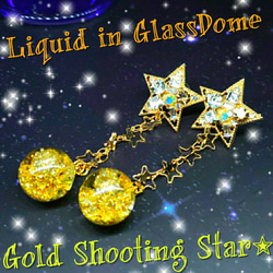 ꫛꫀꪝ✨２点限定❗液体ガラスドーム　Gold Shooting Star　ピアス 1枚目の画像