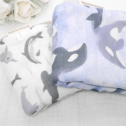 イルカ・シャチ｜8重ガーゼハンカチ｜ふわふわ優しい肌ざわり｜敏感肌・ギフトに｜20×20cm 6枚目の画像