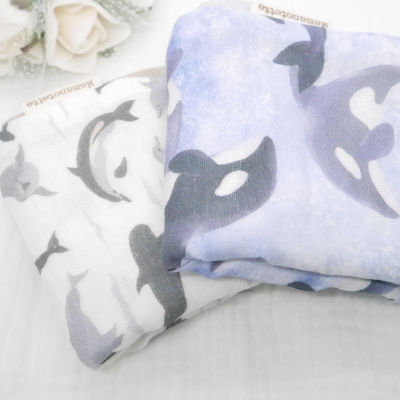 イルカ・シャチ｜8重ガーゼハンカチ｜ふわふわ優しい肌ざわり｜敏感肌・ギフトに｜20×20cm 6枚目の画像