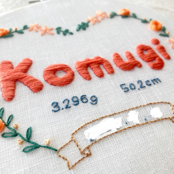 HOOP 手刺繍バースボード「Hawaii」命名書　出産祝いにも　インテリアに 壁掛けファブリックパネル 9枚目の画像