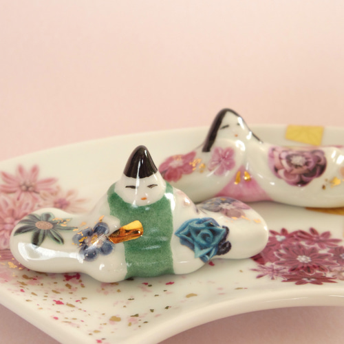 sale】小さなお雛様 つまみ細工 白磁 ポーセラーツ 扇皿 その他