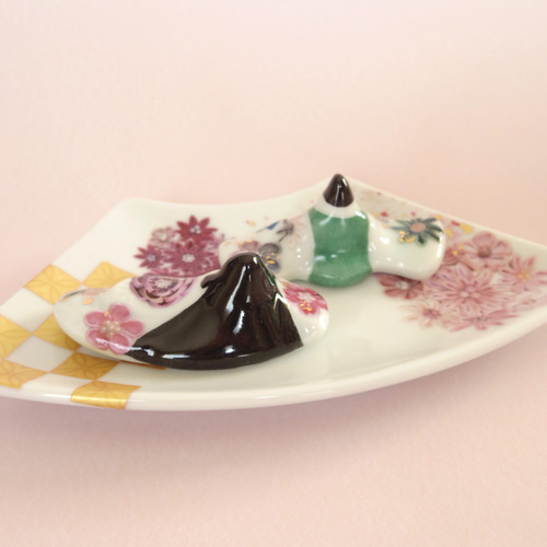 sale】小さなお雛様 つまみ細工 白磁 ポーセラーツ 扇皿 その他