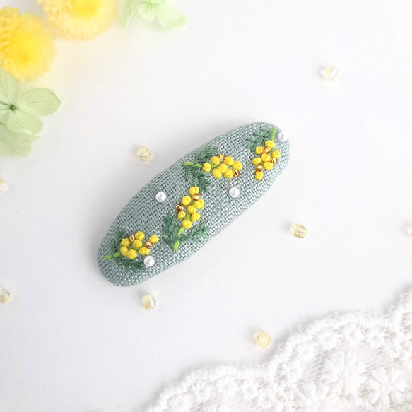 ミモザ☆5センチパッチンピン ミモザ刺繍パッチンピン キッズパッチンピン ヘアピン HISAYORI