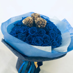 青薔薇とゴールドローズの50輪花束/プリザーブドフラワー奇跡の祝福/花束ラッピング 7枚目の画像