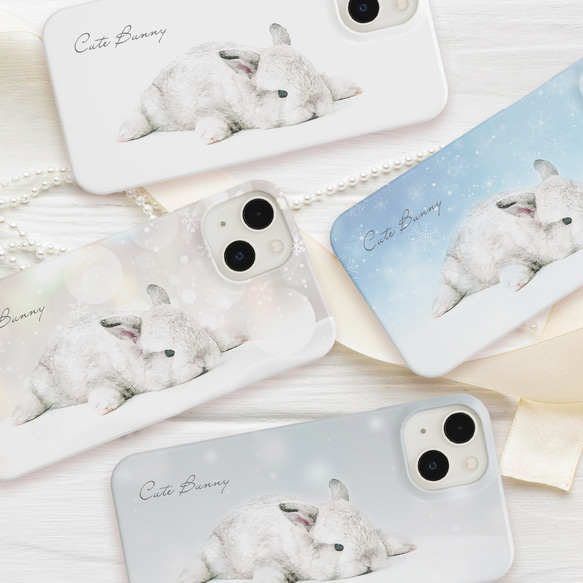iPhone - 雪うさぎ iPhone Android モフモフ雪うさぎの選べるスマホケース 強化
