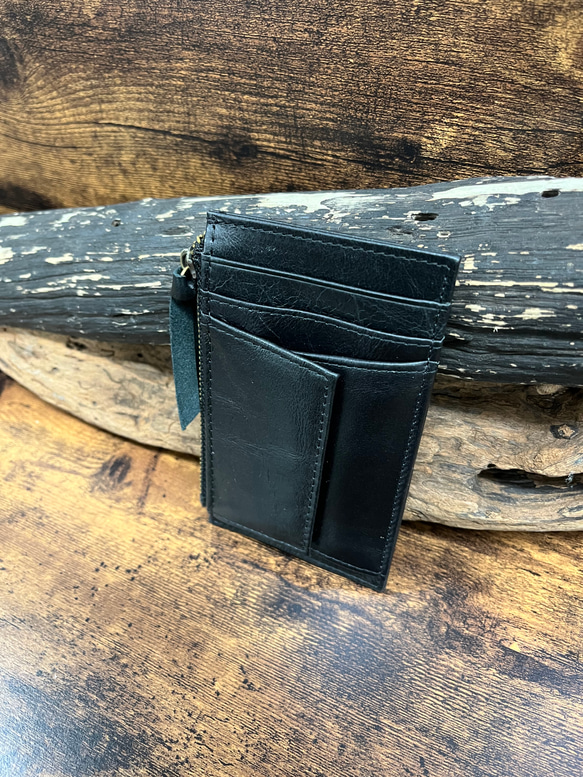 コンパクト財布　小さめ　薄い　革　イタリアンレザー　ブラック　プレゼント　ギフトに 2枚目の画像