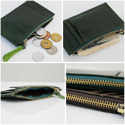 コンパクト財布　小さめ　薄い　カード入れ かさばらないサイフ　イタリアンレザー　グリーン　プレゼント　ギフト 3枚目の画像