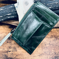 コンパクト財布　小さめ　薄い　カード入れ かさばらないサイフ　イタリアンレザー　グリーン　プレゼント　ギフト 2枚目の画像
