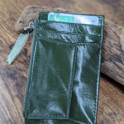 コンパクト財布　小さめ　薄い　カード入れ かさばらないサイフ　イタリアンレザー　グリーン　プレゼント　ギフト 4枚目の画像