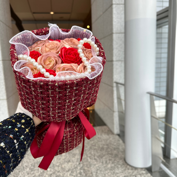 ワンホンツイードブーケ・ソープフラワー 花束 ツイード花束