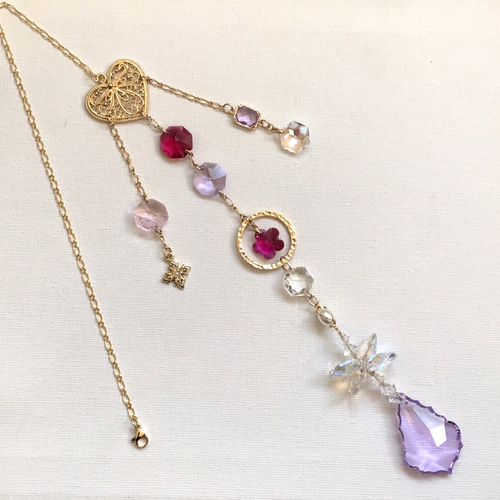 サンキャッチャー♡ハンドメイド「スワロフスキー✧︎バイオレット♡」 スワロ バイオレットのサンキャッチャー サンキャッチャー 虹色