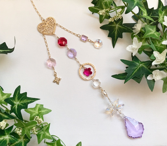 サンキャッチャー「バイオレットのビーズのお花♡」 Com - クリスタル
