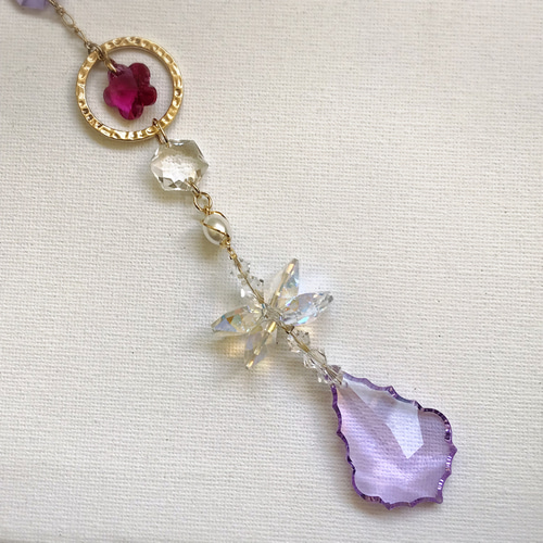 サンキャッチャー♡ハンドメイド「スワロフスキー✧︎バイオレット♡」 スワロ バイオレットのサンキャッチャー サンキャッチャー 虹色