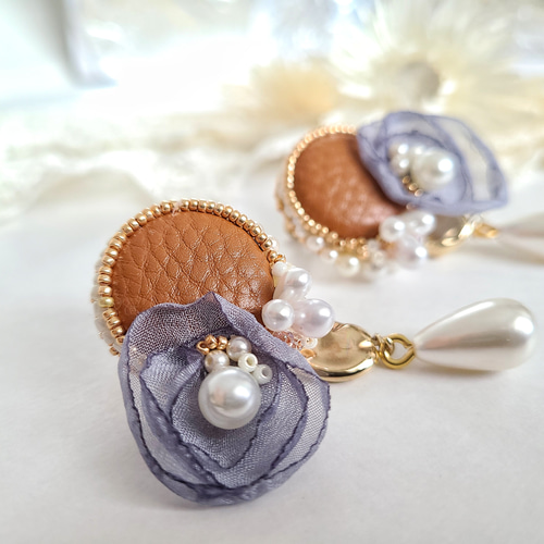 レジン カボション ピアス ハンドメイド イヤリング変更可 おおぶり