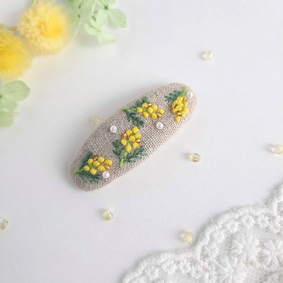 ミモザ☆5センチパッチンピン ミモザ刺繍パッチンピン キッズパッチンピン ヘアピン HISAYORI