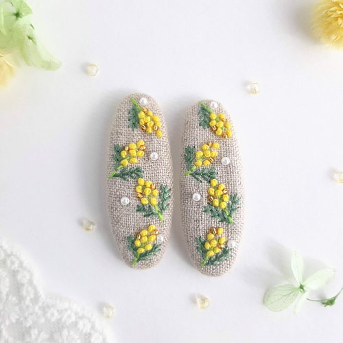 ミモザ刺繍パッチンピン キッズパッチンピン ヘアピン HISAYORI 通販