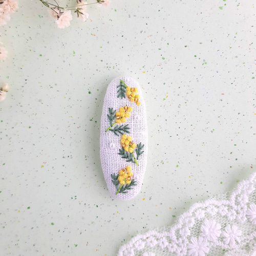 バラ刺繍パッチンピン♡ヘアゴム2点セット №135 バラ刺繍のヘアゴム＆パッチンピンセット ハンドメイド