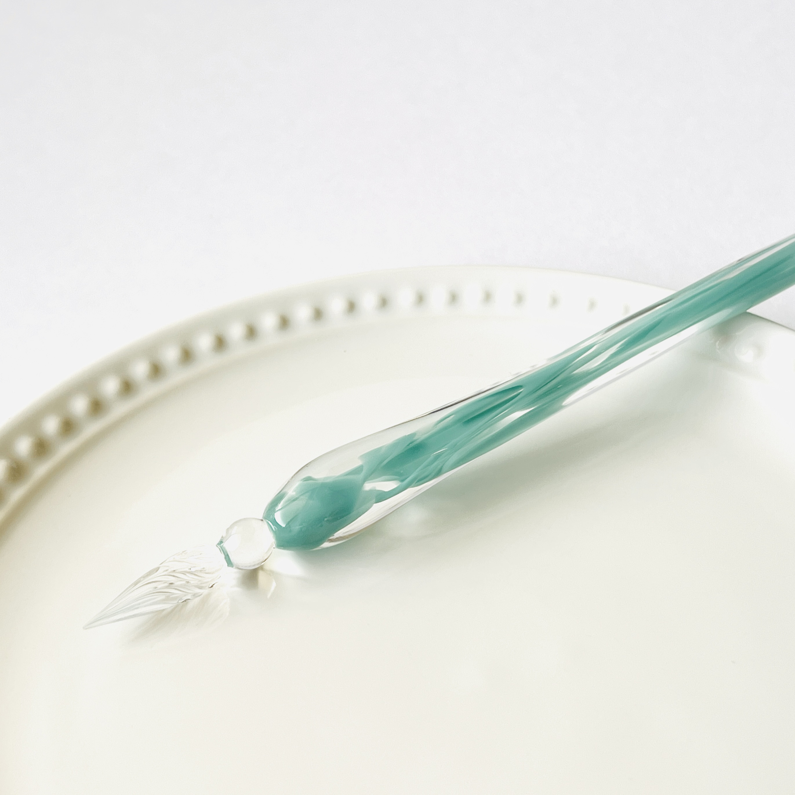 トルコグリーンのガラスペン(細字)