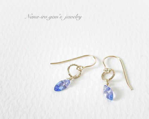 14kgf tanzanite pierce ピアス（フック・チェーン） Nana-iro gem