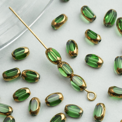 ビーズ装飾 ゴールド グリーン バングルアンティーク 10個】アンティーク風 ガラス ビーズ ゴールド フレーム