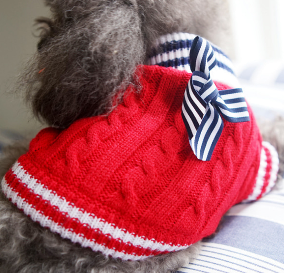 犬服 可愛い ペットウェア 犬ウェア セーター 蝶結びつき 暖かい 赤と青選択可能 2枚目の画像