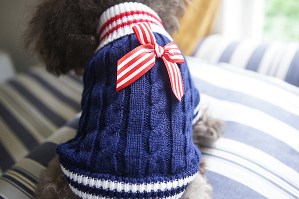 犬服 可愛い ペットウェア 犬ウェア セーター 蝶結びつき 暖かい 赤と青選択可能 1枚目の画像