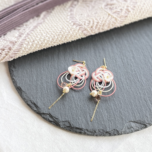 蝶】水引のピアス／イヤリング ピアス（フック・チェーン