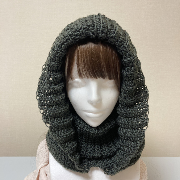 本店は ハンドメイド【フーディ】マフラー付き バラクラバ 混ぜ合わ マフラー・スヌード