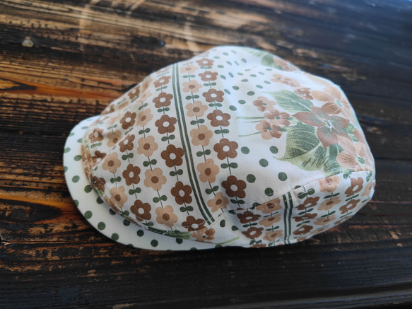 花×ドット柄(茶)ハンチング(flower×dat pattern(brown) hunting cap) ベレー帽・ハンチング ...
