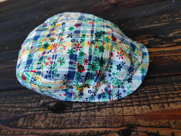 チェック×花柄ハンチング(Plaid×flower pattern hunting cap) 1枚目の画像