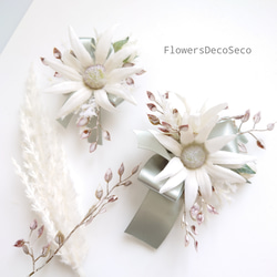 フランネルフラワーの花飾りset【コサージュ・髪飾り】ボックス付き 1枚目の画像