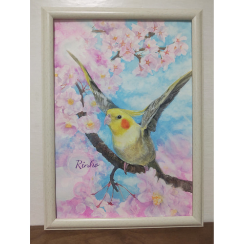 小鳥の似顔絵【A4水彩画/額付き】 絵画 chokotto* 通販 15252608