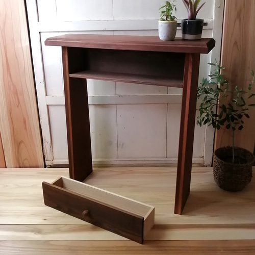 無垢板ディスプレイ アンティークトールテーブル (花台・飾り棚