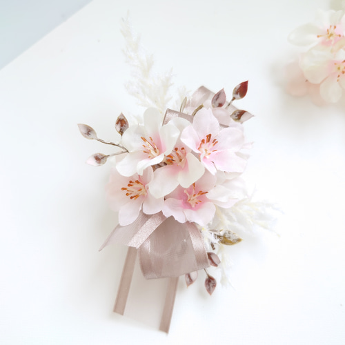 桜満開の花飾りset【コサージュ・髪飾り】シルキーピンク・ボックス 