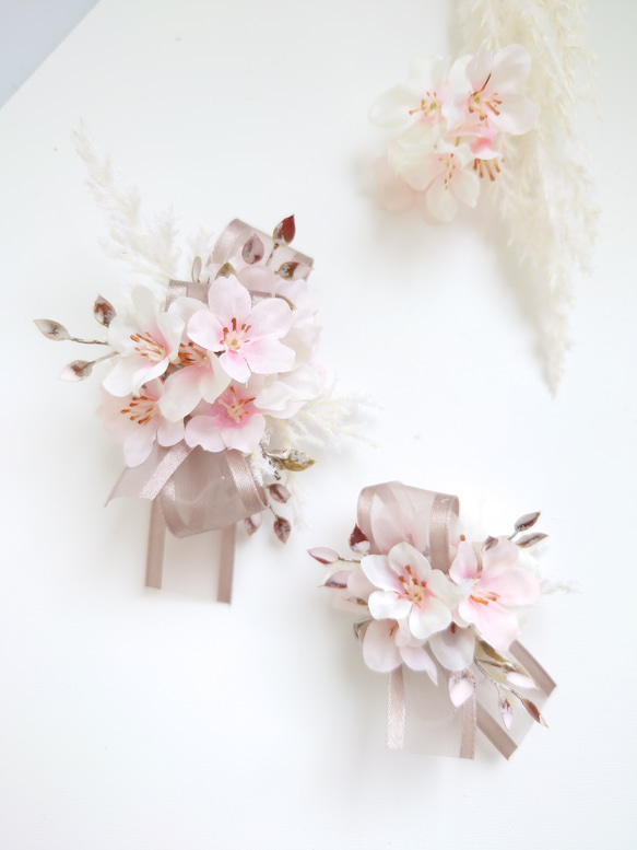 桜満開の花飾りset【コサージュ・髪飾り】シルキーピンク・ボックス入り 7枚目の画像